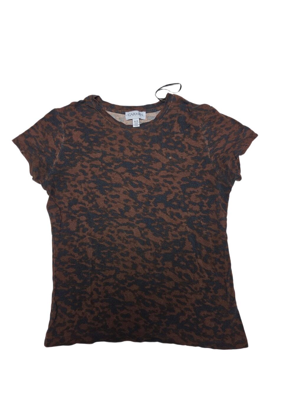 Carmen Marc Valvo Women Brown Animal Print Short Sleeve T-Shirt Size M